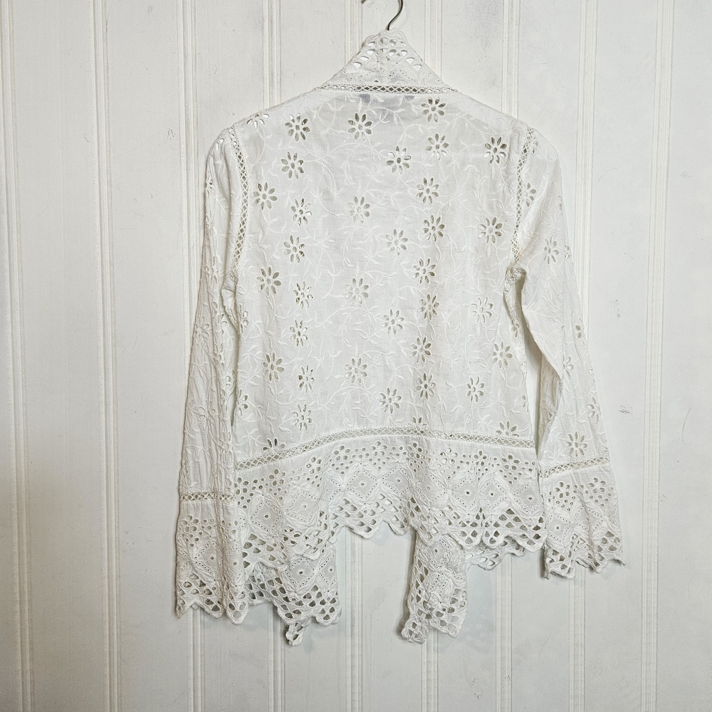 Lauren Ralph Lauren White Lace Eyelet Embroidered Open-Front Duster PS P - Picture 7 of 13